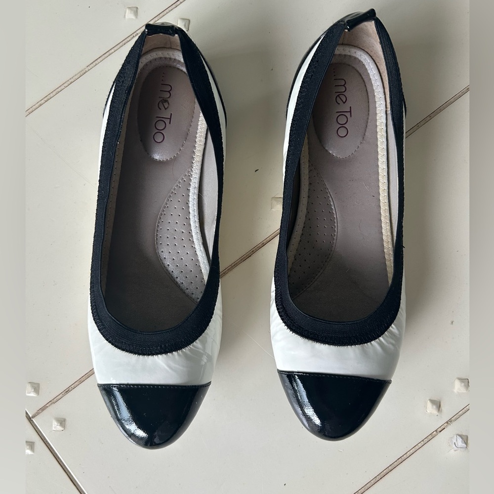 Me Too Black and White Classic Cap Toe Flats